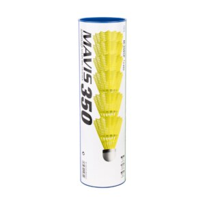 Baksidan av Yonex Mavis 350 tub med specifikationer