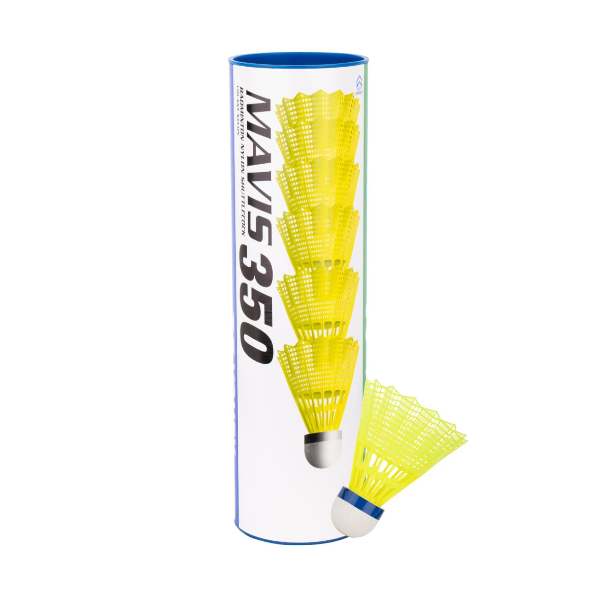 Yonex Mavis 350 gul nylonfjäderboll närbild